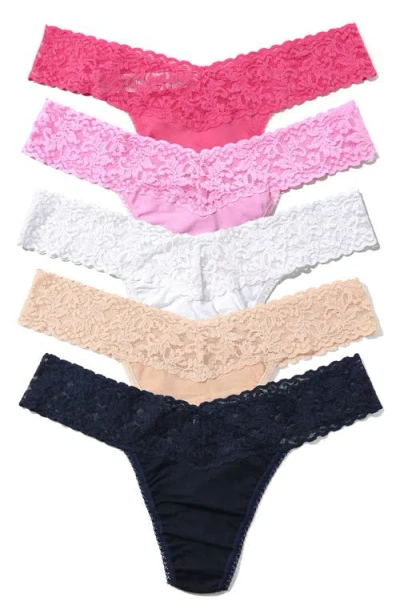 Hanky Panky Holiday Cracker Assorted 5-pack Low Rise Cotton Thongs In Multi