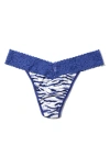 Hanky Panky Dream Lace Trim Modal Original Rise Thong In Do Or Dot (white)