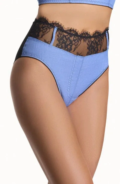 Hanky Panky Katrina Lace Trim High Waist Briefs In Blue