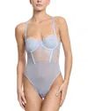 Hanky Panky Sheer Seduction Lace Inset Bodysuit In Blue