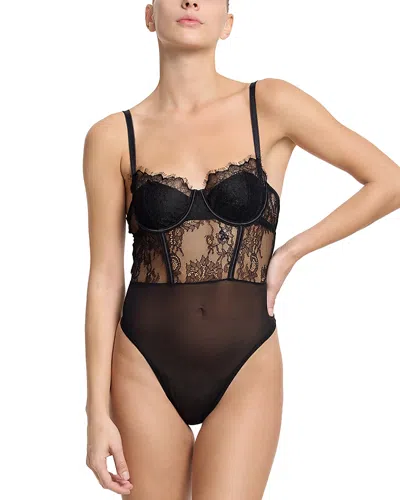 Hanky Panky Sheer Seduction Lace Inset Bodysuit In Black