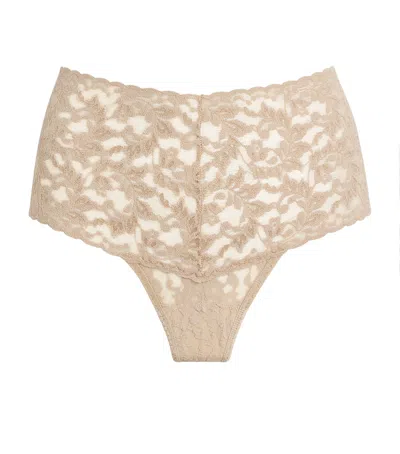 Hanky Panky Lace Retro High-rise Thong In Beige