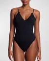 Hanky Panky Lace-trim Supima Cotton Thong Bodysuit In Black