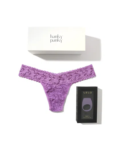 Hanky Panky Lelo Tor 3 & Signature Lace Low Rise Thong Set In Purple