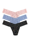Hanky Panky Leopard Cross Dye Assorted 3-pack Low Rise Thongs In Blue