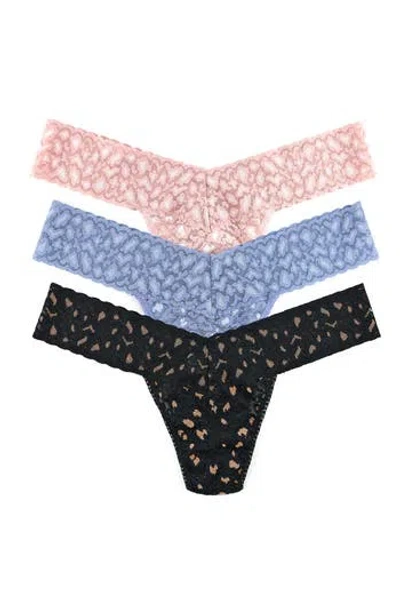 Hanky Panky Leopard Cross Dye Assorted 3-pack Low Rise Thongs In Blue