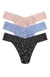Hanky Panky Leopard Cross Dye Assorted 3-pack Original Rise Thongs In Animal Print