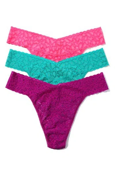 Hanky Panky Leopard Cross Dye Assorted 3-pack Original Rise Thongs In Purple