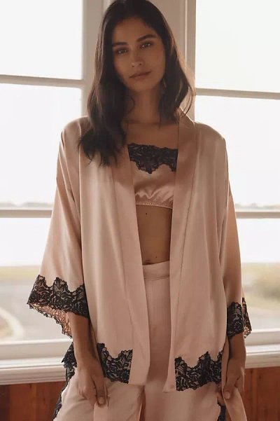 Hanky Panky Lexi Wood X  Diane Silk Slip Robe In Neutral