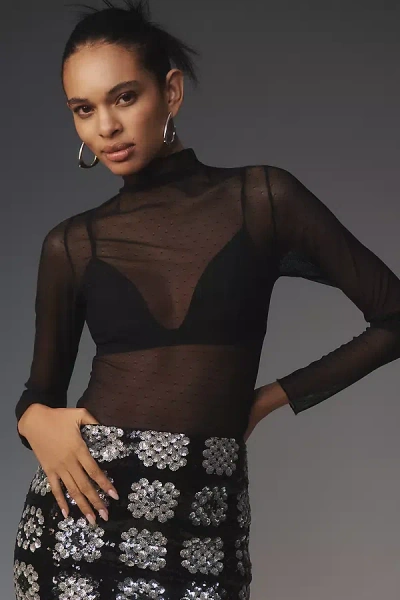 Hanky Panky Long-sleeve Mock-neck Lace Top In Black