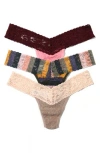 Hanky Panky Low Rise Lace Thongs In Pink/dashwood/beige
