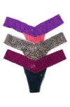 Hanky Panky Low Rise Lace Thongs In Purple/animal Print/burgundy