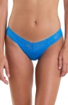 Hanky Panky Low Rise Lace Trim Thong In Blue