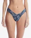 Hanky Panky Low-rise Printed Lace Thong In Blue
