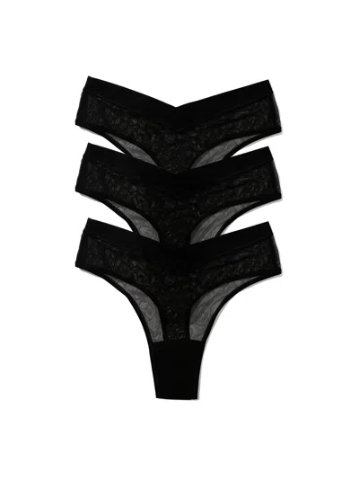 Hanky Panky Mesh High Cut Thong 3 Pack In Black