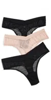 Hanky Panky Mesh High Cut Thong 3 Pack Black/chai In Black/chai