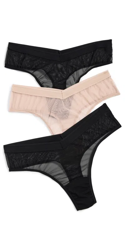 Hanky Panky Mesh High Cut Thong 3 Pack Black/chai