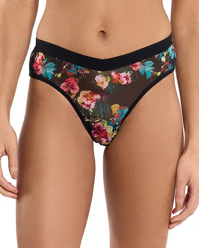 Hanky Panky Mesh High Cut Thong Panties In Black