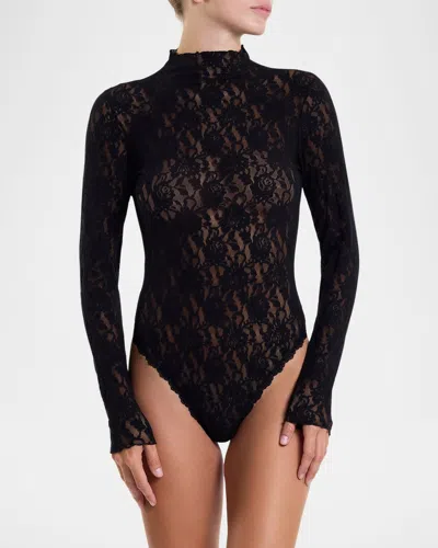 Hanky Panky Signature Lace Mock Neck Bodysuit In Black