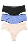 Hanky Panky Women's Move Calm Hi-rise Thong 3 Pack In Black,granite,cool,pearl