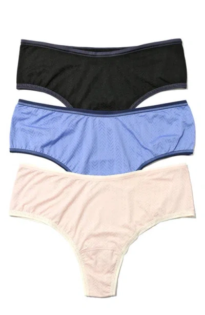 Hanky Panky Women's Move Calm Hi-rise Thong 3 Pack In Black,granite,cool,pearl