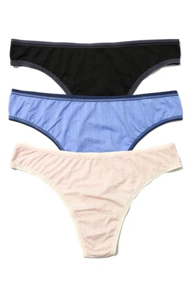 Hanky Panky Women's Move Calm Mid Rise Thong 3 Pack In Black,granite,cool,pearl