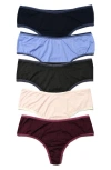 Hanky Panky Women's Move Calm Mid Rise Thong 5 Pack In Blck/clwt/pearl
