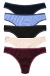 Hanky Panky Movecalm™ Assorted 5-pack Natural Rise Thongs In Black Cool Water Marshmallow