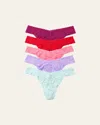 Hanky Panky Original Lace Signature Lace Thong 5-pack In Countess Pink, Strawberry, Peach Fizz, Hyacinth, Crystal Blue