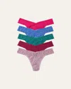 Hanky Panky Original Lace Signature Lace Thong 5-pack In Pink Ruby/sea Blue/dark Teal/bright Amethyst/water Lily