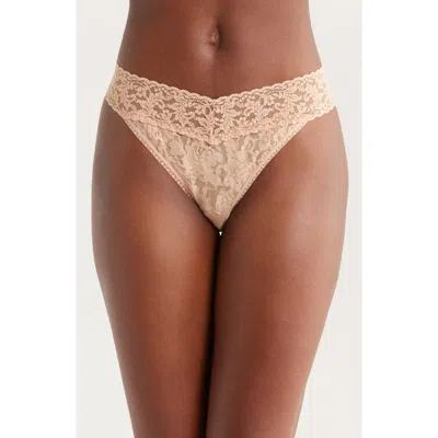 Hanky Panky Original Rise Lace Thong In Brown