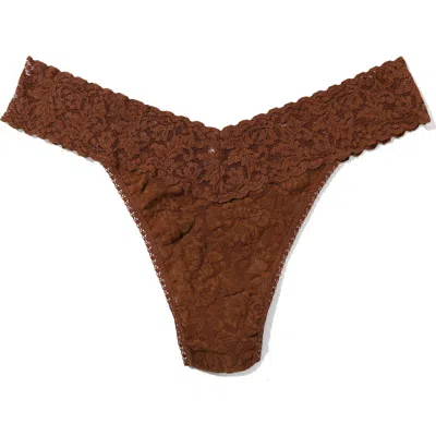 Hanky Panky Original Rise Lace Thong In Brown