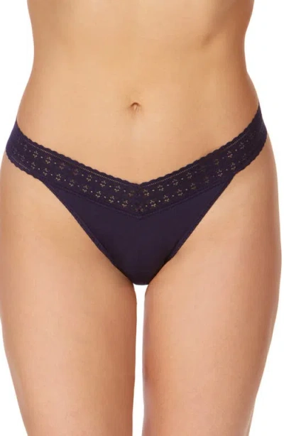 Hanky Panky Original Rise Lace Trim Thong In Purple