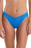 Hanky Panky Original Rise Lace Trim Thong In Blue