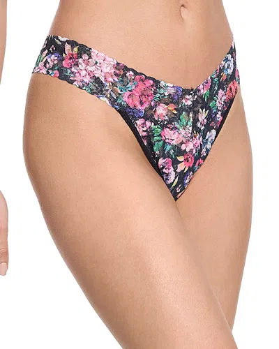 Hanky Panky Original-rise Printed Lace Thong In Dark Peoni