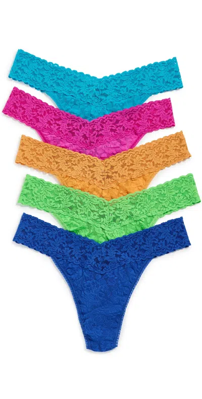 Hanky Panky Original Rise Thong 5 Pack Mtls In Metallic