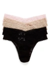 Hanky Panky Original Rise Thong In Black/chai/bliss Pink