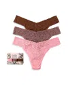 Hanky Panky 3 Pack Signature Lace Original Rise Thongs In Printed Box In Pamb