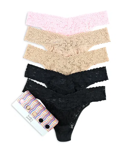 Hanky Panky Original-rise Thongs, Set Of 5 In Black/bliss Pink/chai