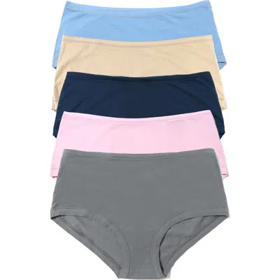 Hanky Panky Playstretch™ Assorted 5-pack Boyshorts In Coal/chai/bateau