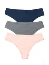 Hanky Panky Playstretch™ Natural Rise Thong 3 Pack In Blue