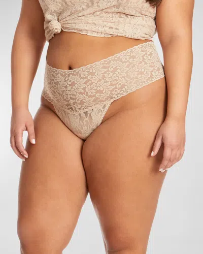 Hanky Panky Plus Size Retro Lace Thong In Brown