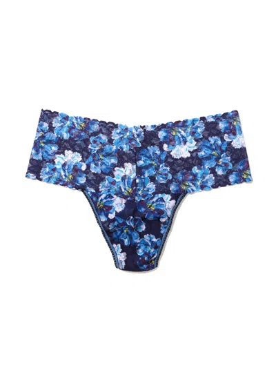 Hanky Panky Plus Size Printed Retro Lace Thong In Nightfall Purple