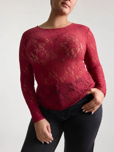 Hanky Panky Plus Size Signature Lace® Long Sleeve Top In Red