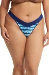 Hanky Panky Dream Lace Trim Modal Printed Original Rise Thong In Indigo Stripe