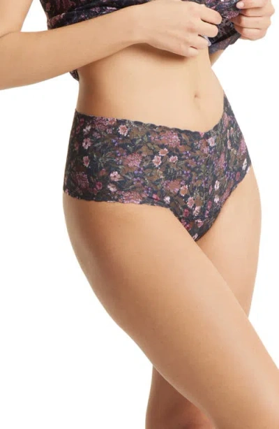 Hanky Panky Print Lace High Waist Thong In Multi