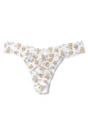 Hanky Panky Floral Print Original Rise Lace Thong In Forever White/gold