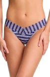 Hanky Panky Printed Signature Lace Original Rise Thong In Aligned Blue