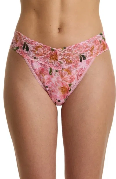 Hanky Panky Printed Signature Lace Original Rise Thong In Pink