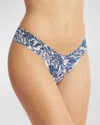 Hanky Panky Printed Low-rise Signature Lace Thong In Blue